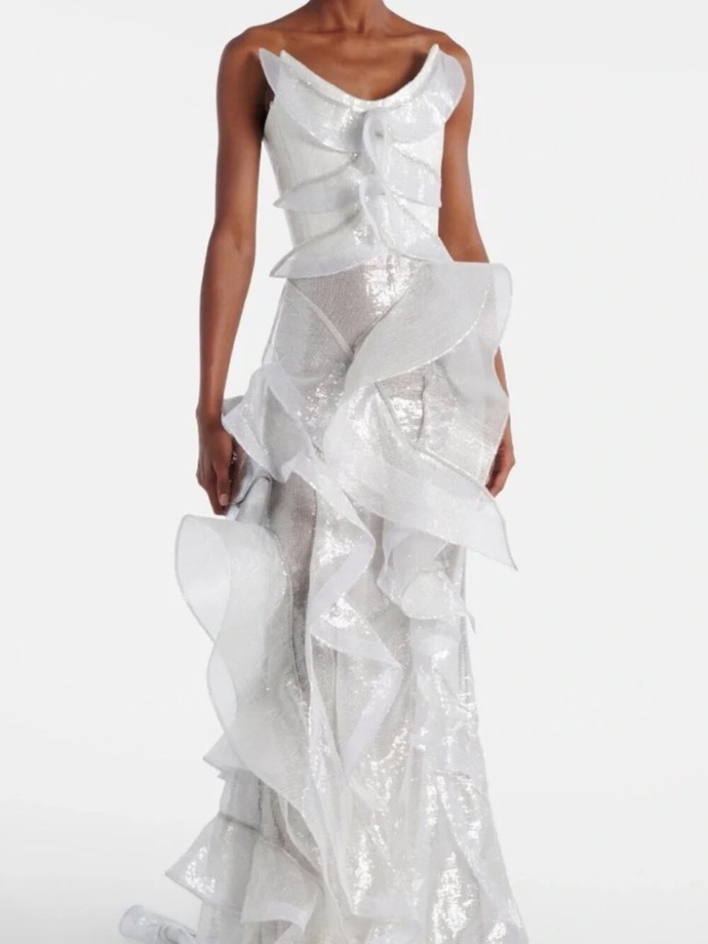 MATICEVSKI RETRACTION STRAPLESS SEQUIN RUFFLE TRUMPET GOWN US 10/UK
14